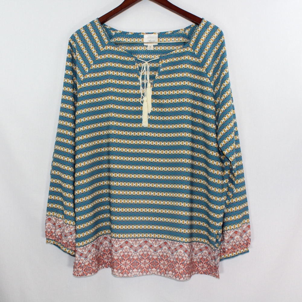 Misia Striped Mixed Print Tunic Blouse, sz: XL